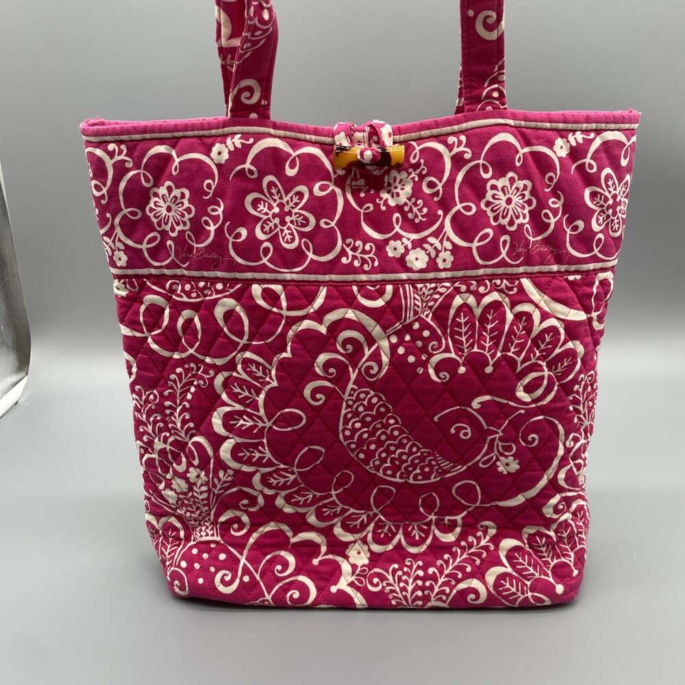 Vera Bradley Twirly Bird Pink Tote Bag Purse Retired Pattern Shopper Clean
